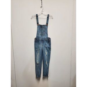 C'est Toi  Women's Juniors Baggy Distressed Denim Overalls 26"